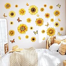 Sunflower Butterfly Wall Stickers, Vintage Floral Removable Peel and Stick Wall Stickers for Bedroom, Living Room, Kitchen