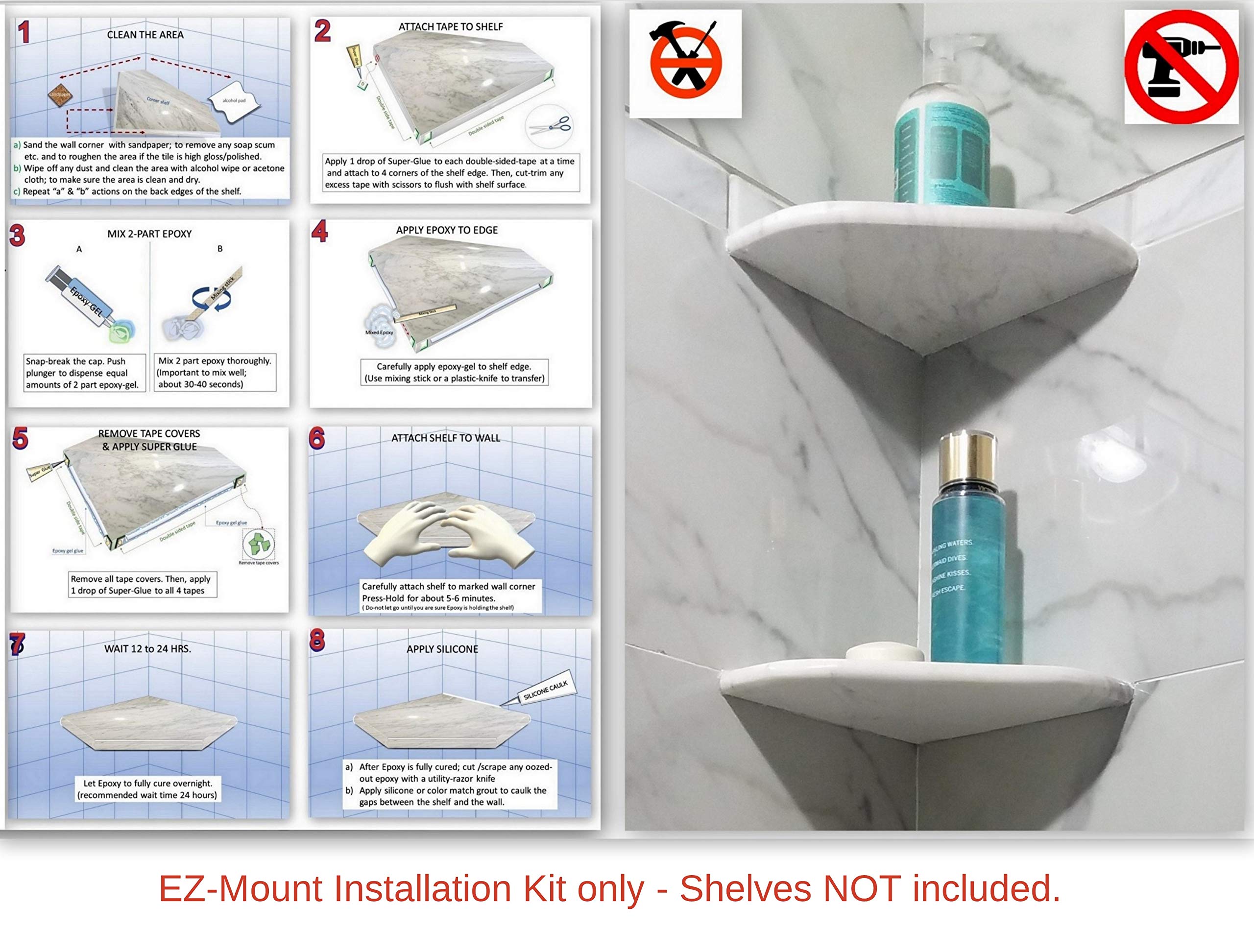 Buy EZMOUNT Installation Kit for 8" Shower Corner Shelves for after