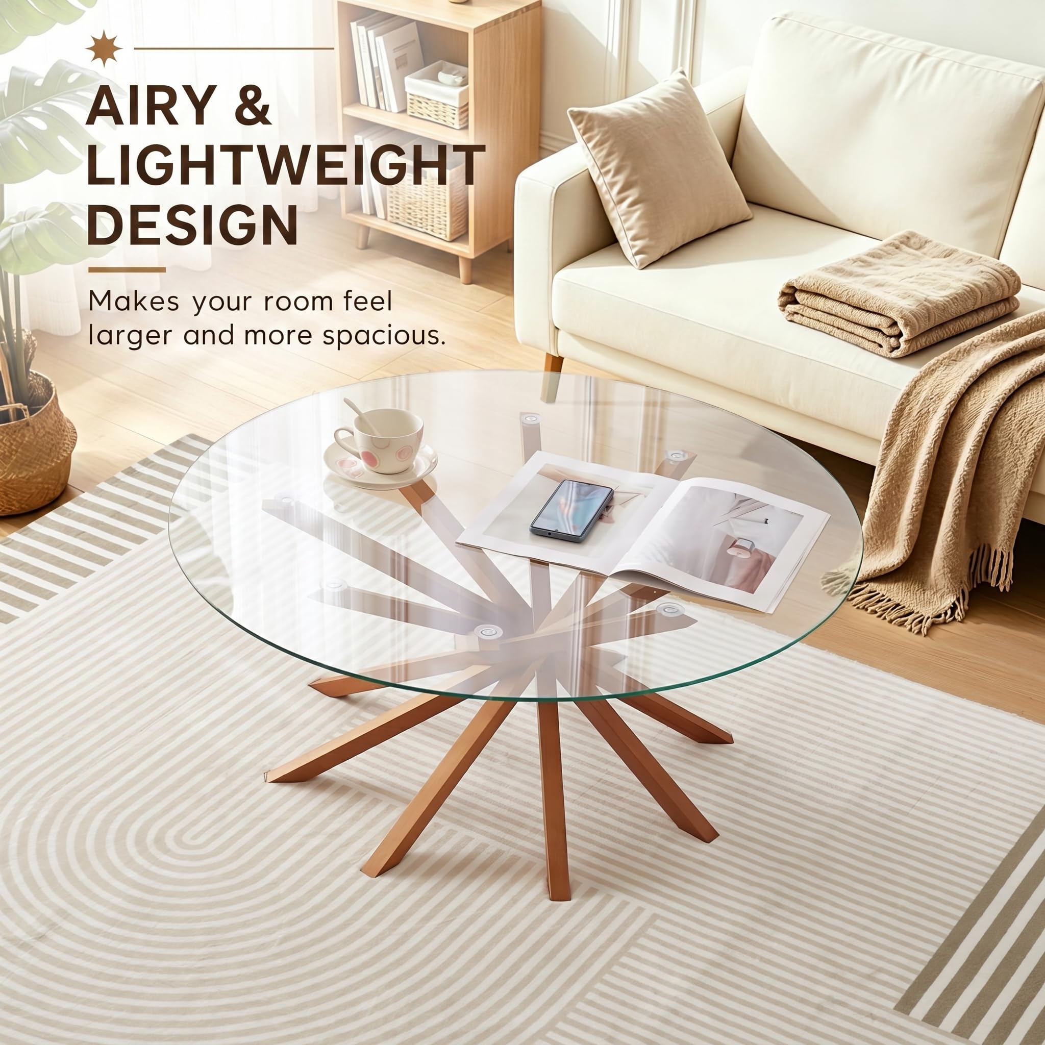 DURISEN Round Glass Coffee Table-Mid Century Modern Solid Wood Coffee — product photo