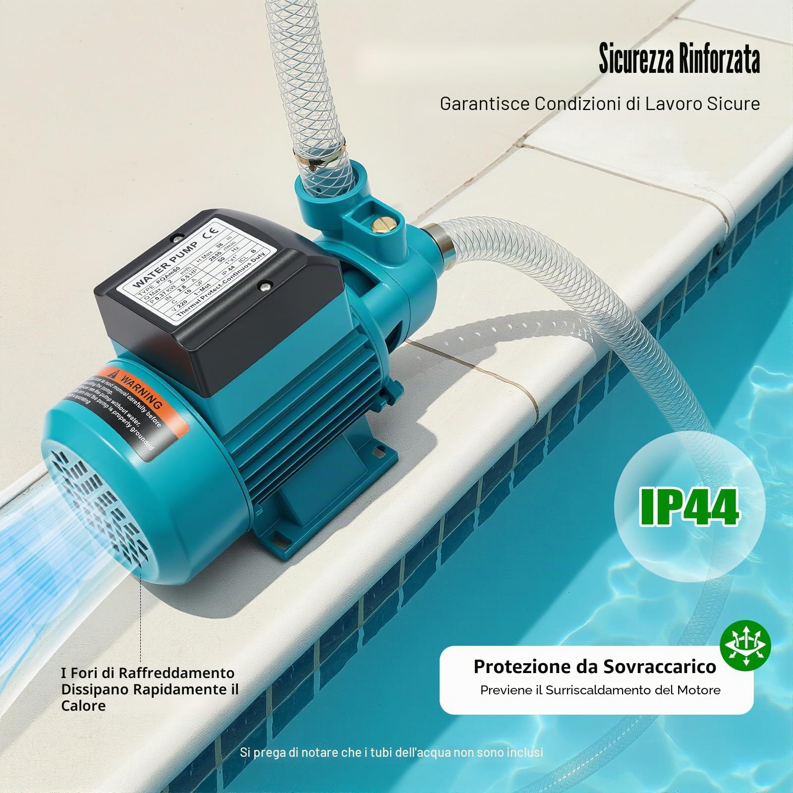 Pompa da Giardino 370W 220V, Pompa ad Alta Pressione Silenziosa 2000 l/h, 38 m di Altezza di Sollevamento Pompa per Acqua Domestica Pompa di Irrigazione Pompa Elettrica