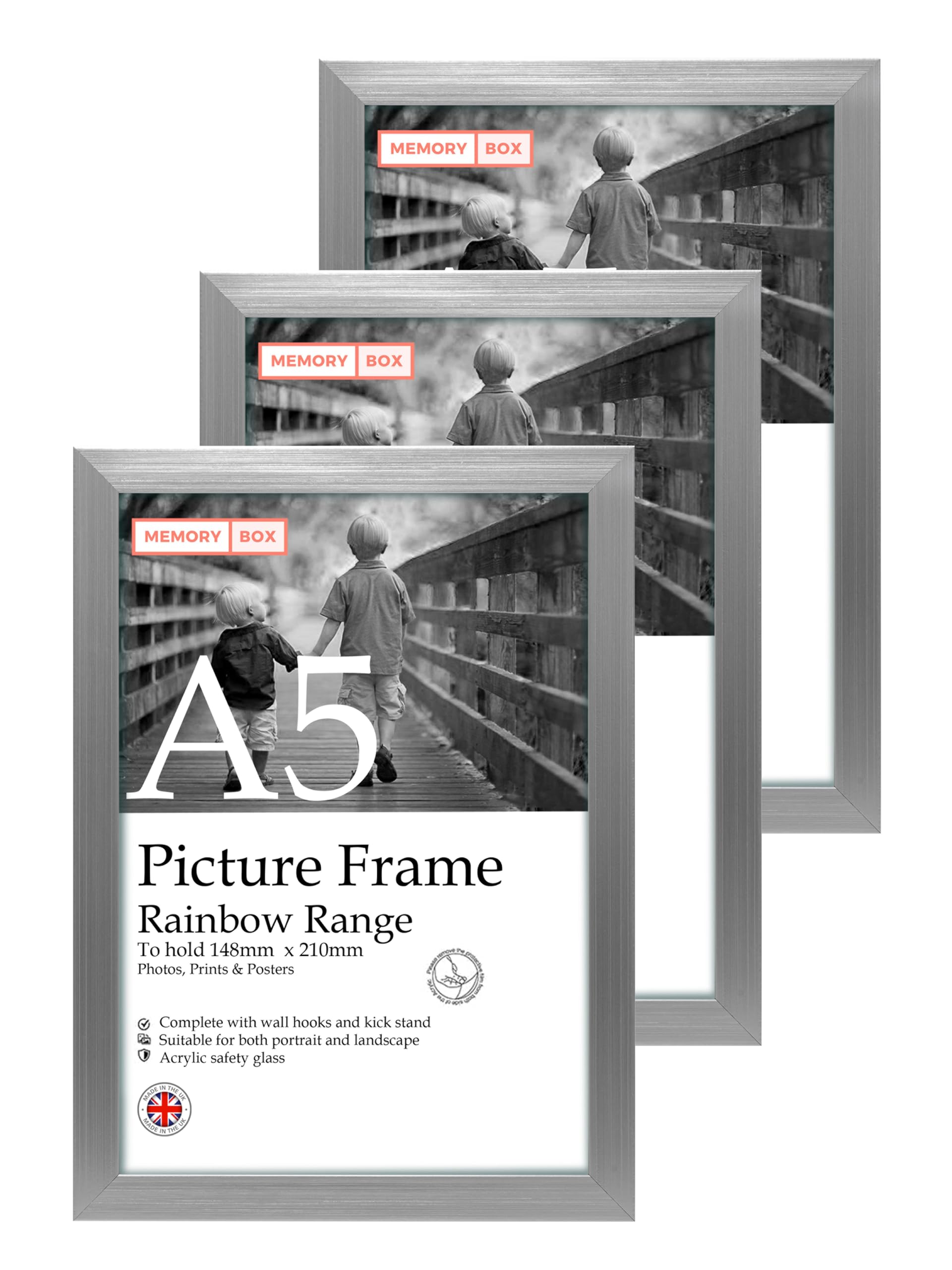 A5 Silver Picture Frame Set of 3, Perfect for Displaying A5 Picture Gallery Walls, Posters, Photos, Artwork, or Prints, Silver