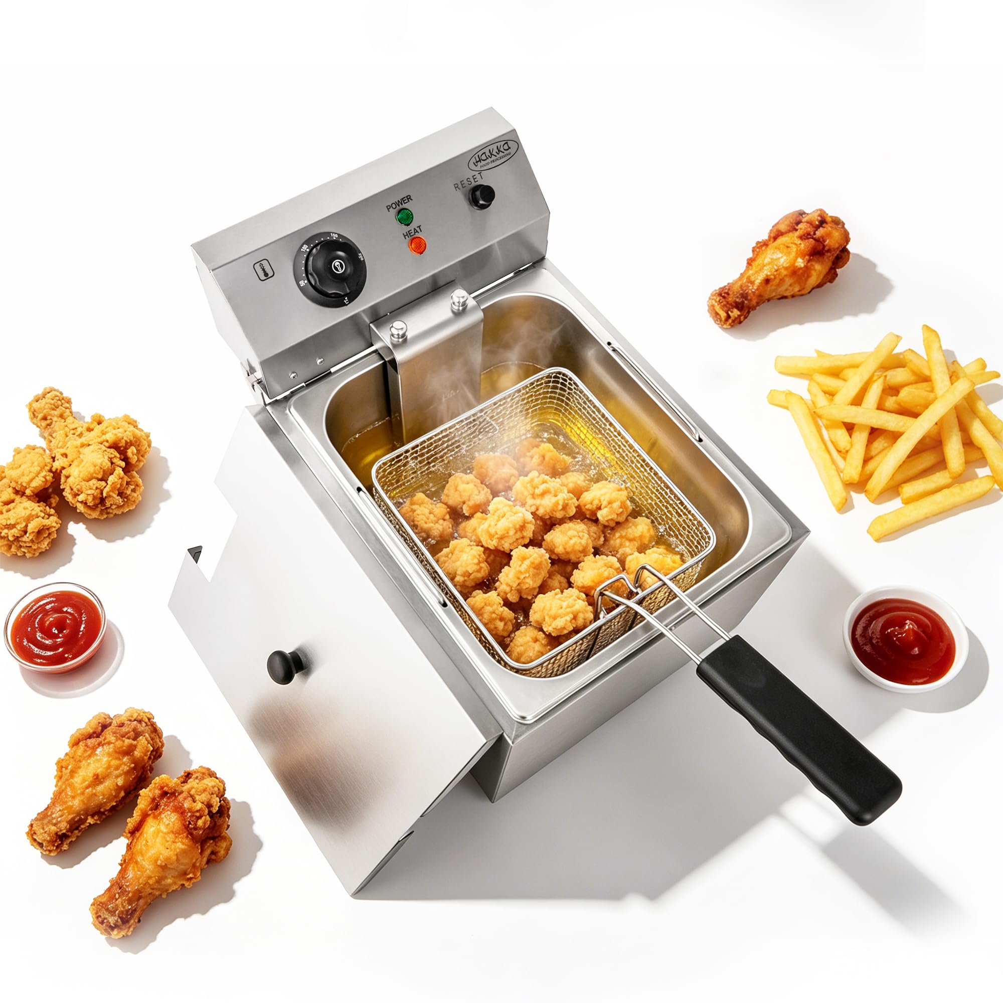 Hakka 13L Friteuse Électrique Professionnelle – 3000W, Acier Inoxydable, Grande Capacité, avec Panier – 220V pour Restaurants & Snacks
