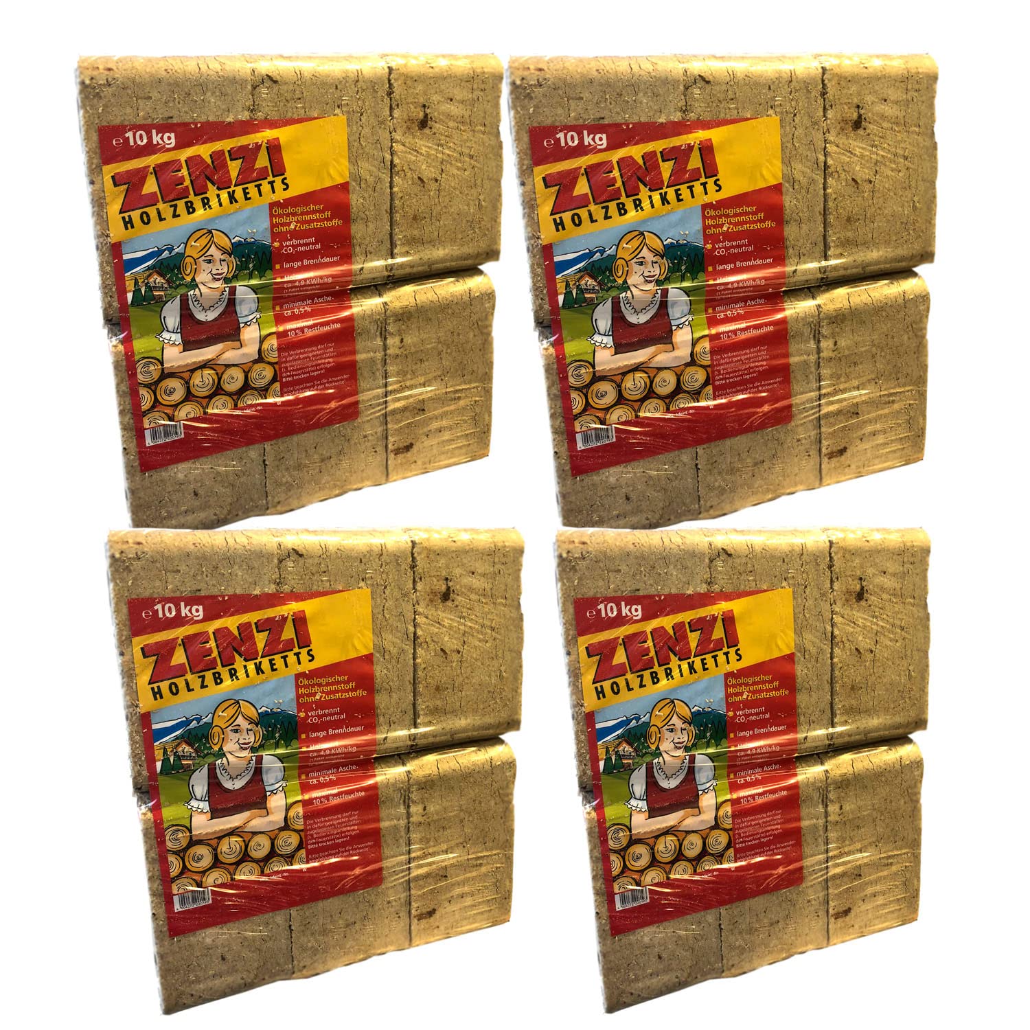 Zenzi Holzbriketts 40 kg Briketts 4 x 10 kg RUF Kaminbriketts Holz Nadelholz Buche Ofenbriketts Heiz Smoker, Braun