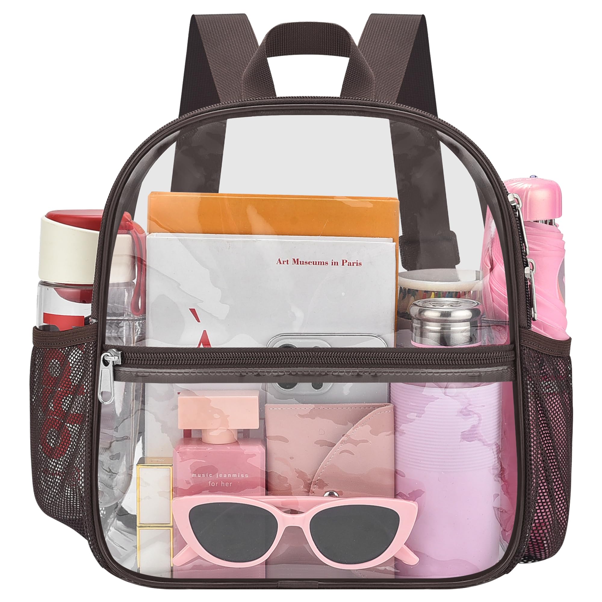 Oraben Clear Backpack for Stadium Events Sports Fan Backpack Stadium Bag | 12x6x11 in,Heavy Duty PVC Mini Small Clear Bag for Concerts, Sports,Work,Side Water Bottle Pocket