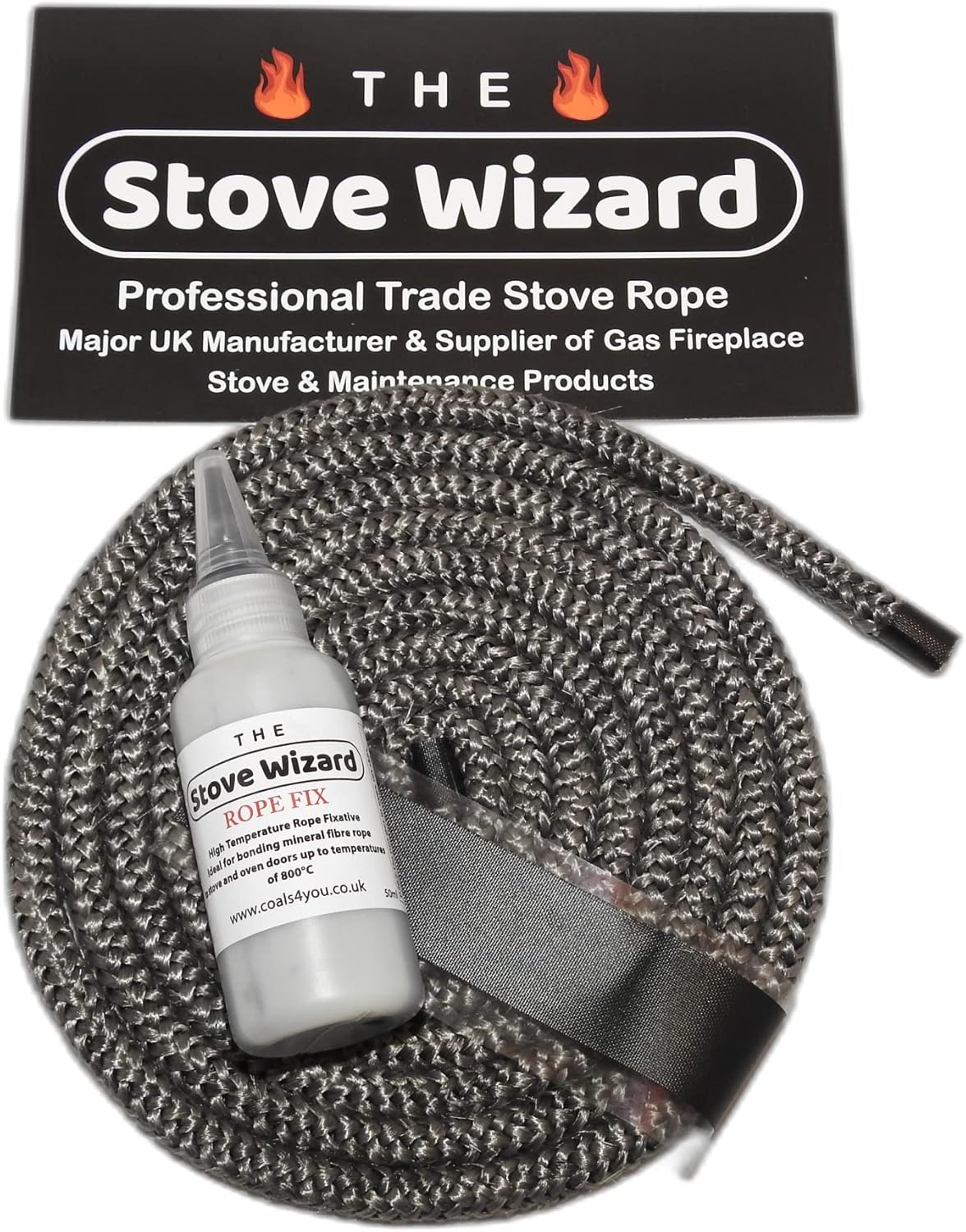 The Stove Wizard Black Stove Rope Kit 12mm x 2.5m Long with Large 50ml