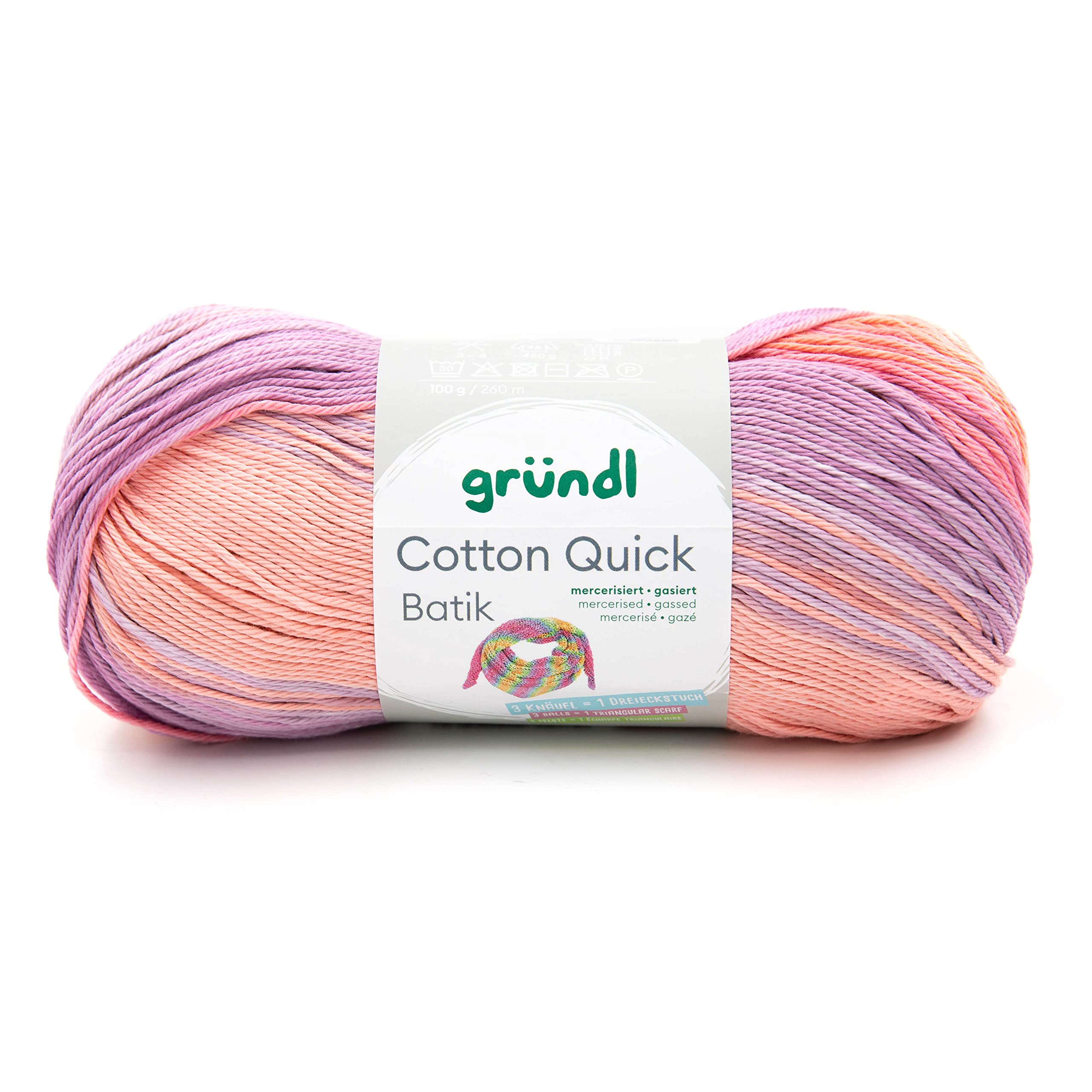Gründl Yarn, Cotton, Cream-Pink-Purple-Lilac, ca. 260 m Cotton Quick Batik