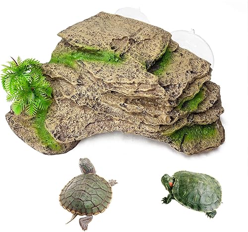 Miniatura 7 de kathson Plataforma de tortuga con ventosas para escalar tortugas, repisa para acuario, adorno de acuario, tortuga de roca, muelle flotante, terraza