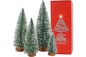 10 Inch Tabletop Bottle Brush Christmas Trees with Wooden Base
