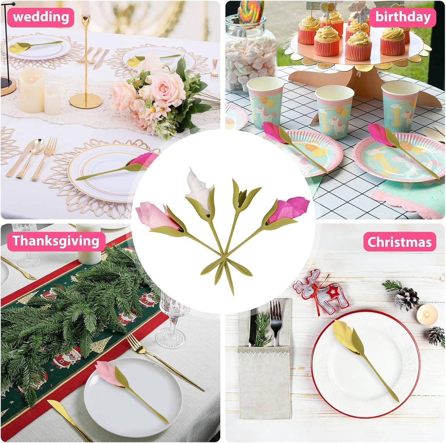Flower Napkin Holder Set, 20 PCS Rose Table Decor, No Napkins