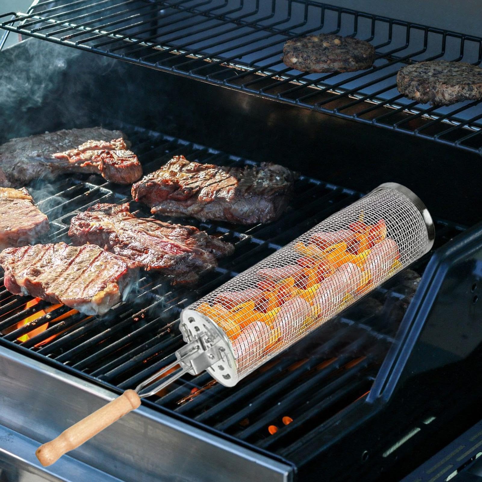 Amazon.co.jp: BBQグリルバスケット、焼き網 折りたたみ式BBQネット 