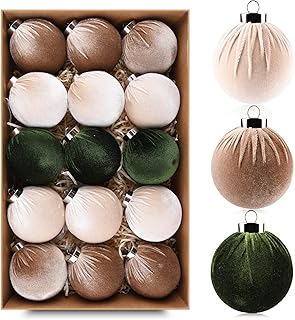 Bolas de terciopelo para árbol de Navidad, paquete de 15 bombillas de Navidad inastillables, multicolor, verde, marrón, neutro, 3.150 in, 3.15 pulgadas