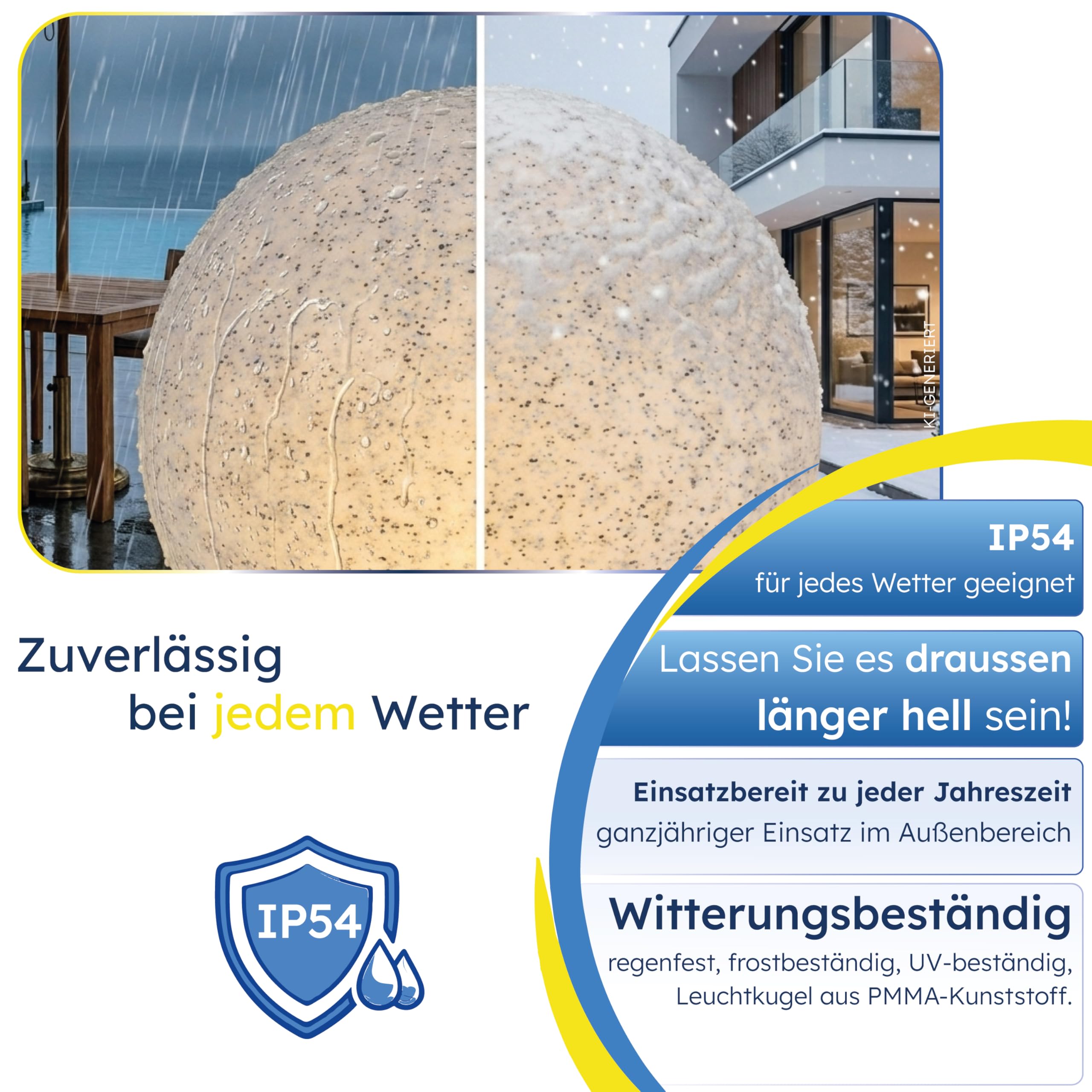 Esotec Solar Stein-Leuchtkugel, D=50cm, 9 Leuchtfarben, Dauer oder Wechsellicht, Akku, Solarmodul, Erdspieß, Solarmodul-Wandhalterung, Schraubbefestigung, Solarkugel, Solarstein, winterfest 106119