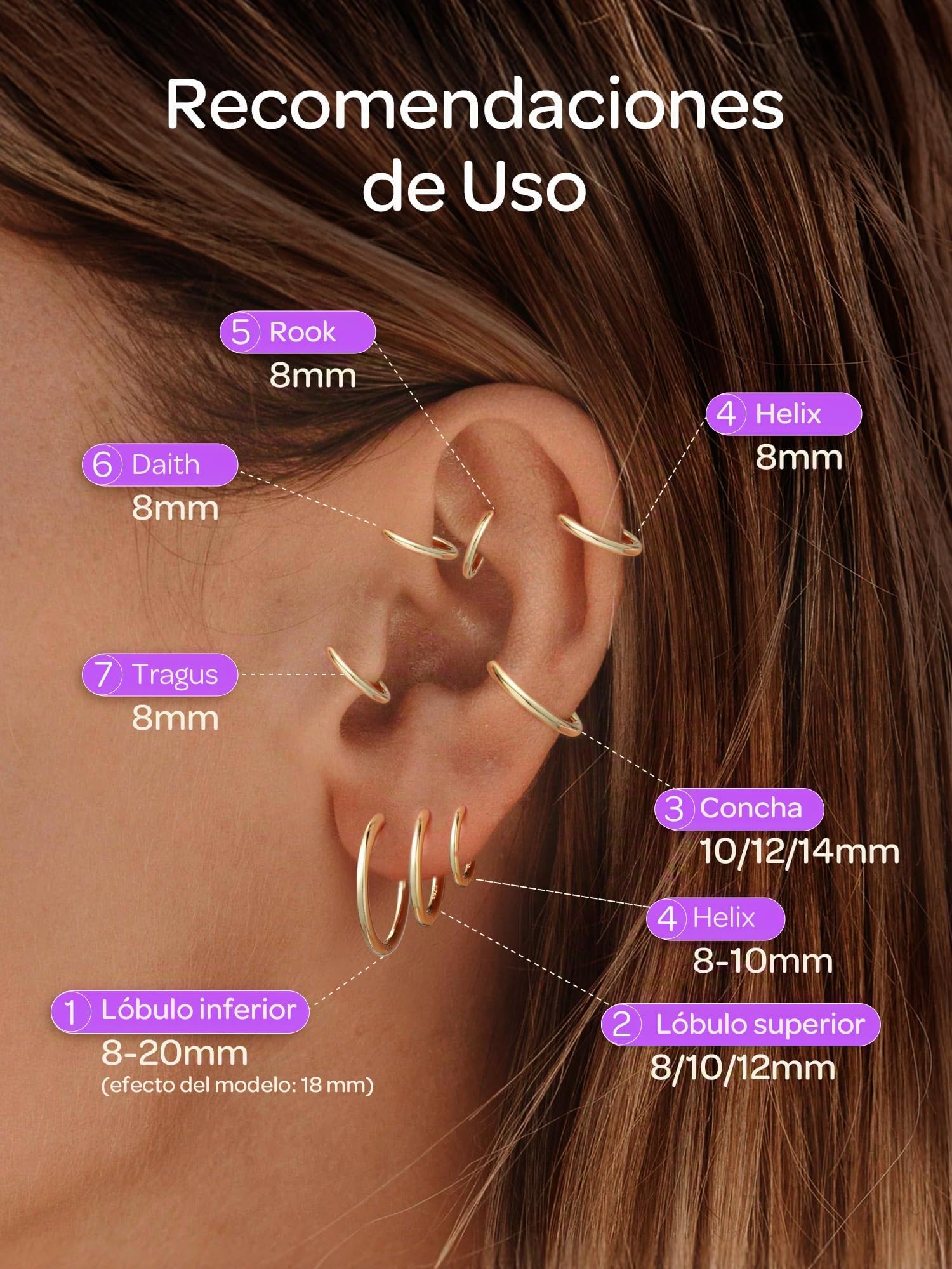ChicSilver 925 Plata Pendientes Aros Mujer Hoop Earrings Oreja 8-20MM | Material Plata de Ley Aretes Hipoalergénicos para Piel Sensible Banda Fina Regalo Madre Pareja Joyería Delicada
