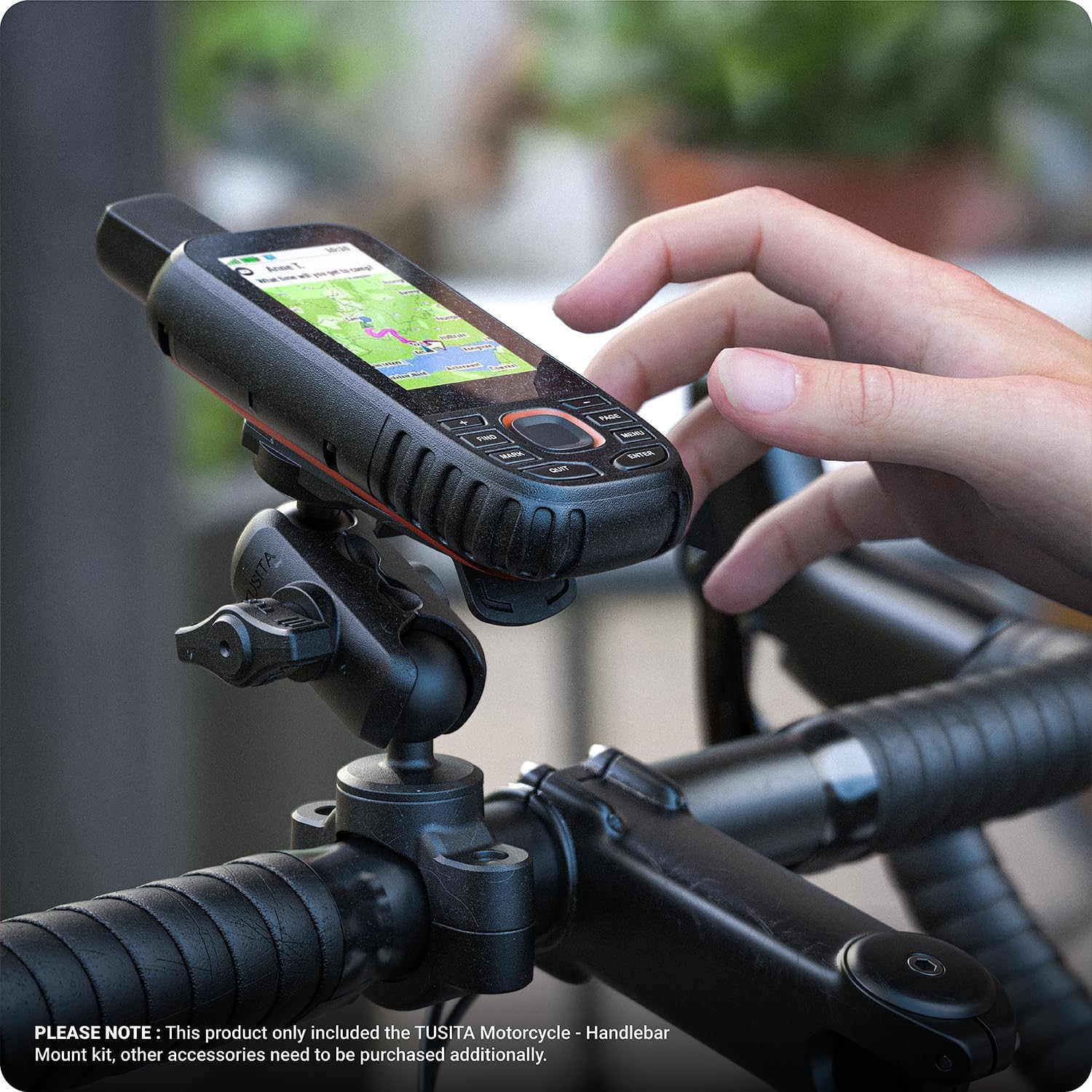 TUSITA Motorcycle GPS Mount - Holder Compatible with Garmin Handheld GPS - Double Socket Arm Handlebar Base
