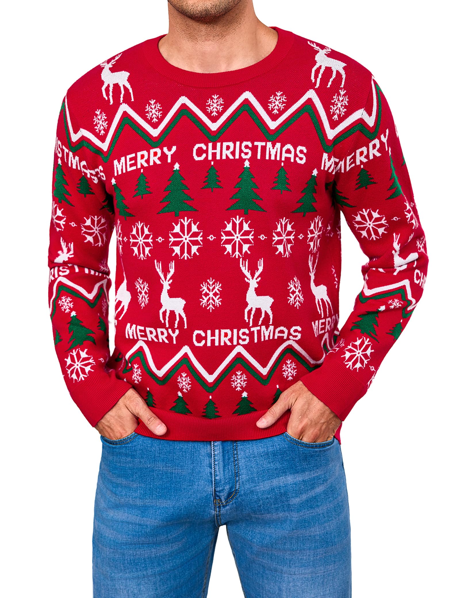 Gyabnw Jersey Navideño Hombre de Punto Manga Larga Cuello Redondo