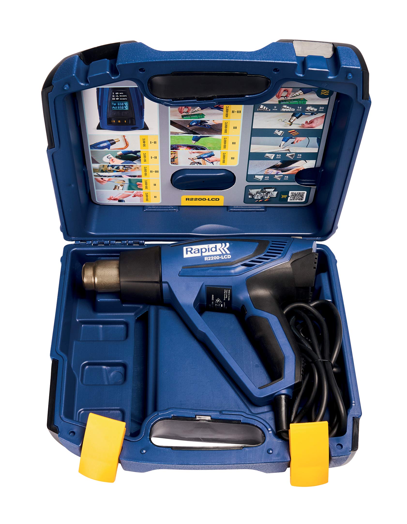 Rapid Décapeur thermique R2200-LCD en coffret - Pistolet à air chaud 2200 W - Écran LCD 50-650 °C - 250-500 l/min