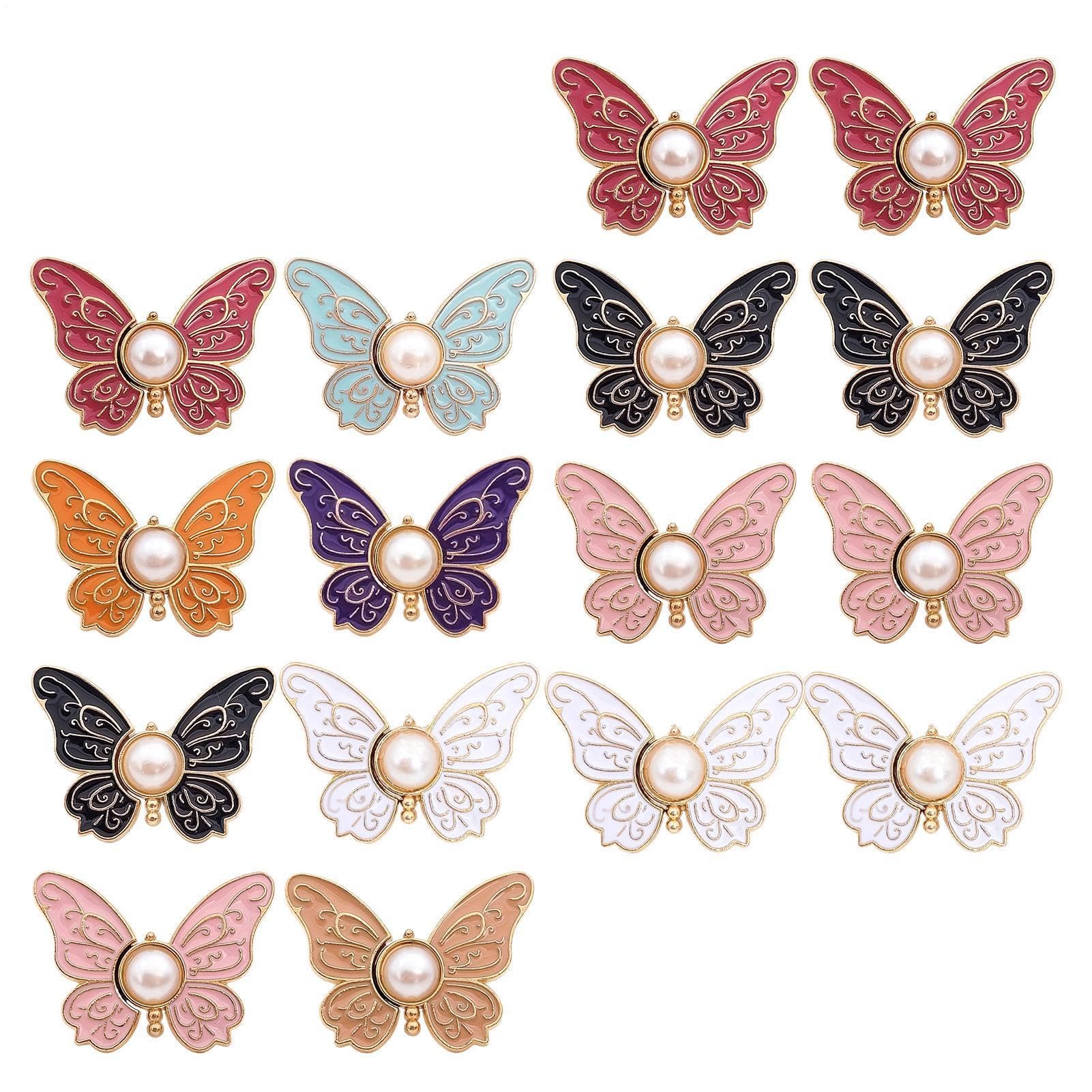 16pcs Butterfly Waist-Cinching Buckle, Pants Waist Tighteners, Detachable Nail-Free and Sewing-Free Waists-Cinching Buttons, Adjustable and Reusable Belt Buckle Extender Set for Loose Jeans Pants