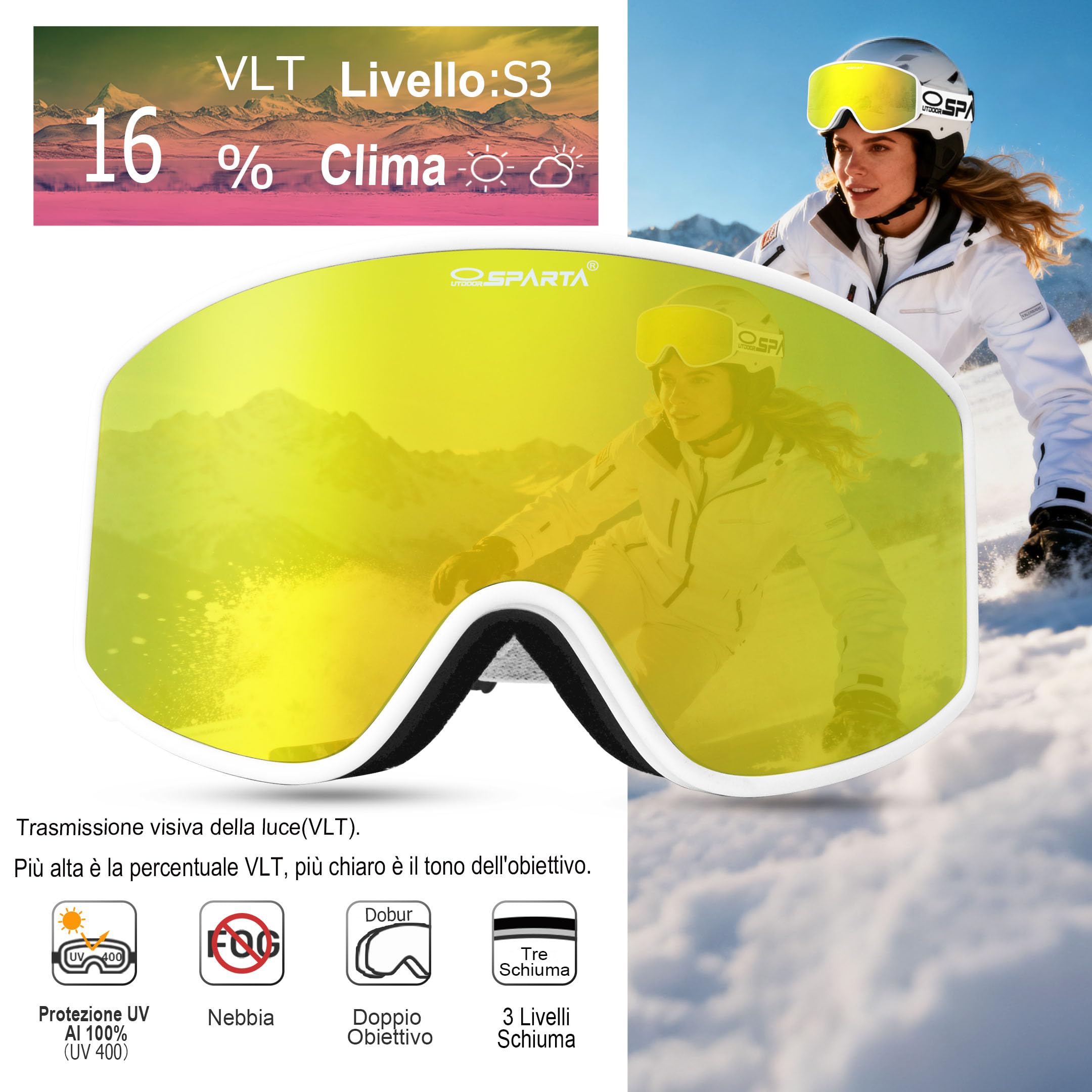 Lente magnetica Occhiali da sci Snowboard Occhiali da sci OTG per gli uomini Donne Adulto