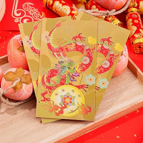 Miniatura 6 de Didiseaon Sobres lindos 2024 rojo Año del Dragón s 6 piezas chino Hong Bao Lai See Money Pocket Lucky Red Paquetes para Festival de Primavera Año