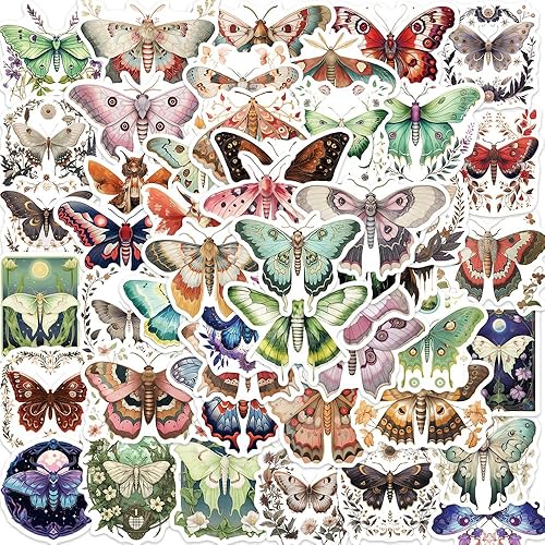Miniatura 8 de Calcomanías de polilla para álbumes de recortes, calcomanías estéticas de animales, 50 calcomanías de polilla de dibujos animados coloridas,