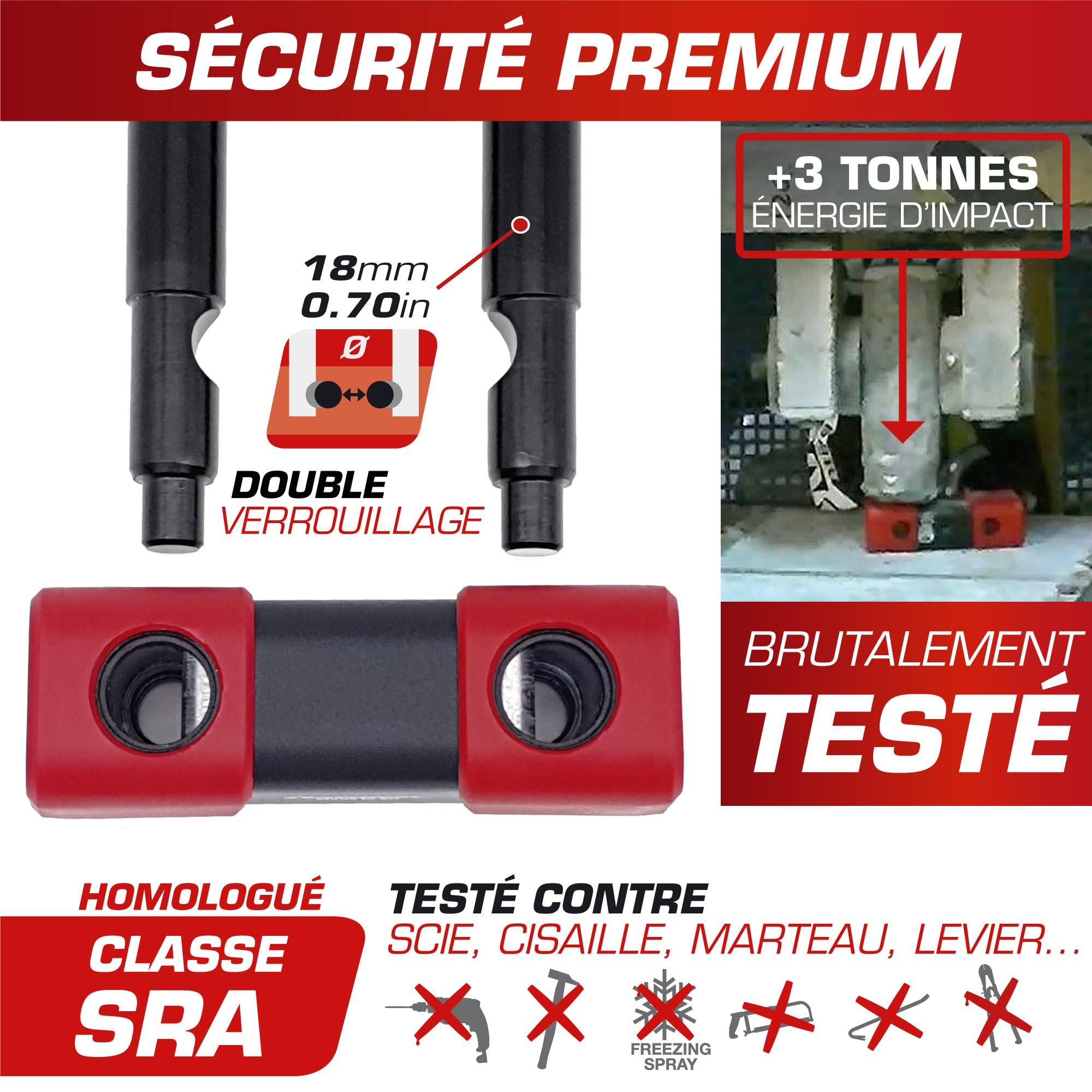 RADIKAL RK75 Antivol Moto Bloque Disque Mini U Premium Homologué SRA, Plus Dissuasif, Brutale Testé, Arc ø18mm en Acier Trempé, Double Fermeture, Cable Rappel, Bloc Frein Roue pour Moto Scooter