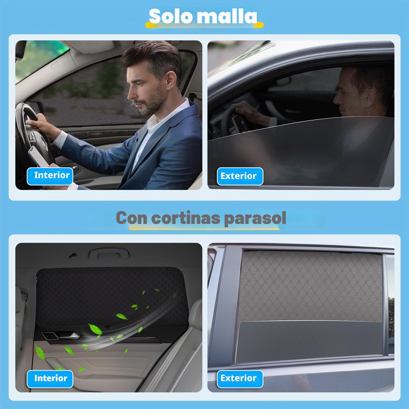 Parasol Coche para VW Passat B8 Variant 2016-2022 Ventanas Lateral 6 Piezas | XCBYT, 2 en 1: Parasol y Mosquitera para Coche, Magnética, Privacidad y Ventilación para Camping y Dormir en Coche, Anti UV