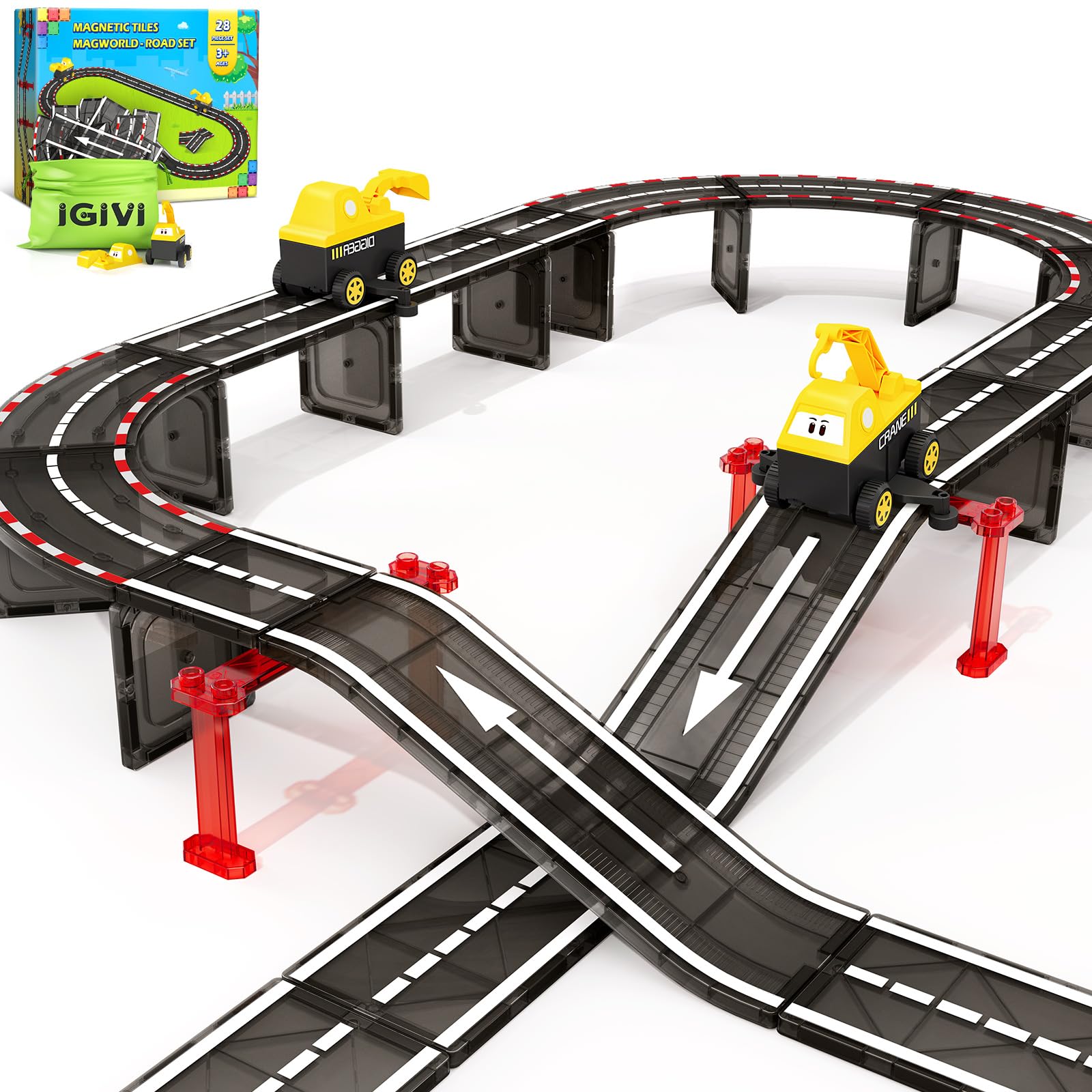Amazon.com: IGIVI Magnetic Tiles Road Race Track with Engineering