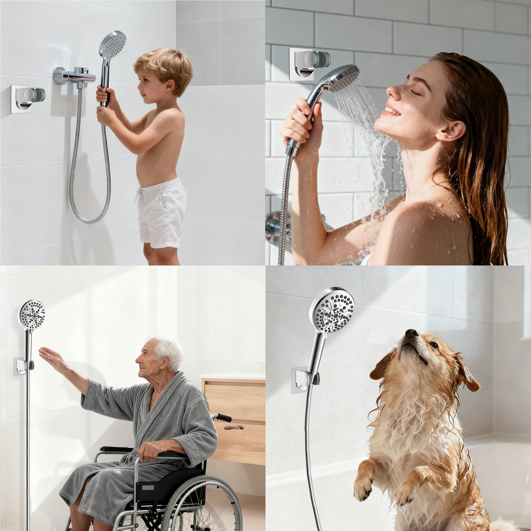 Hibbent Soporte para cabezal de ducha, adhesivo fuerte e impermeable, ajustable, soporte de ducha de mano, soporte de pared, cromado