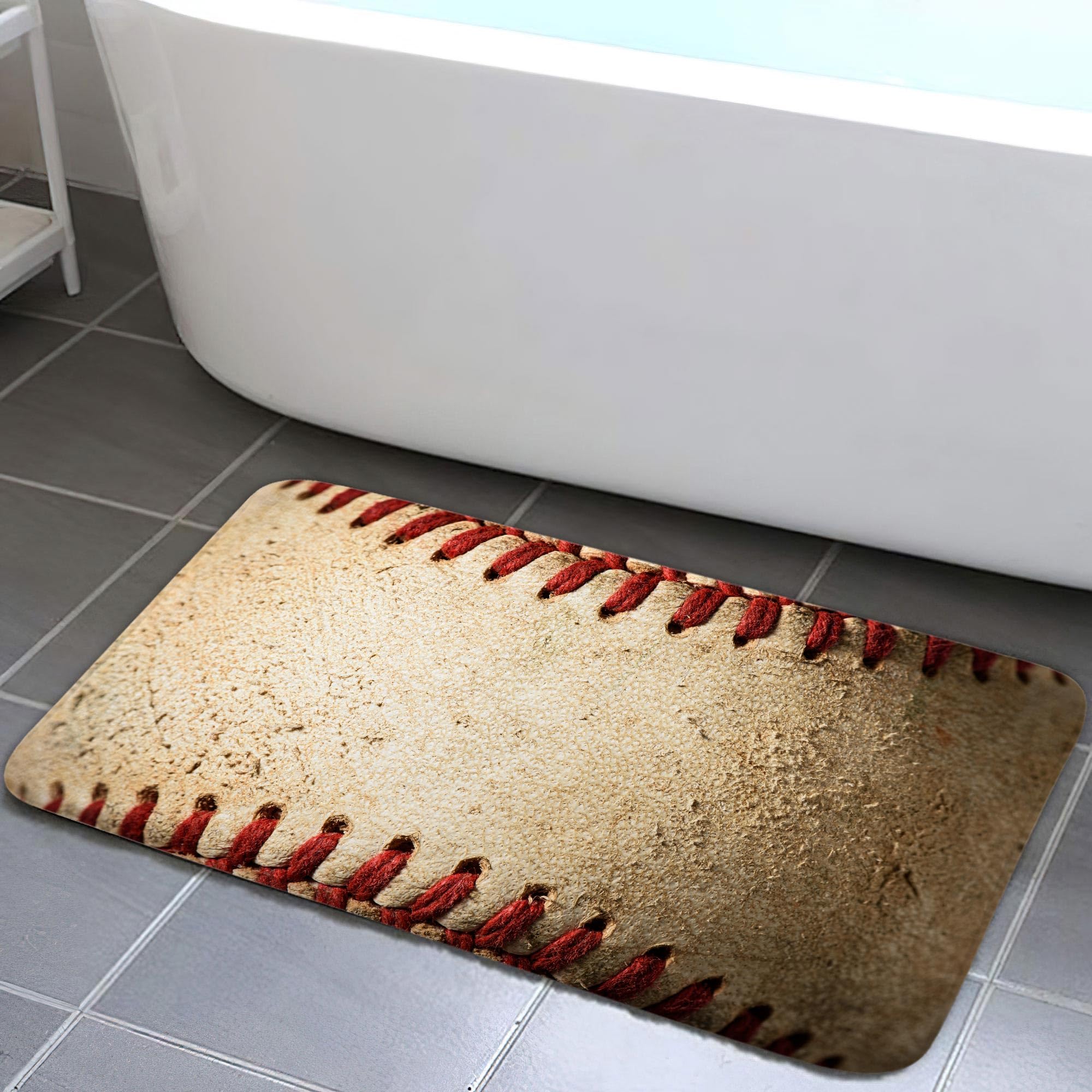 Baseball Decor Bath Rug, Non-Slip Floor Entryways Outdoor Indoor Front Sport Door Mat, Baseball Laces Door Mat Bath Mat Bathroom Rugs, (17X29in)