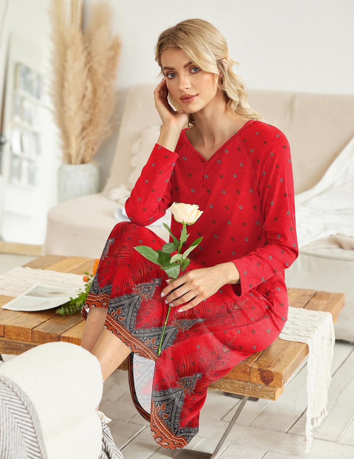 Ekouaer Women's Nightgown V-Neck Loungewear Long Sleeve Sleepwear Full Length Nightgown for Women S-4XL - Image 2