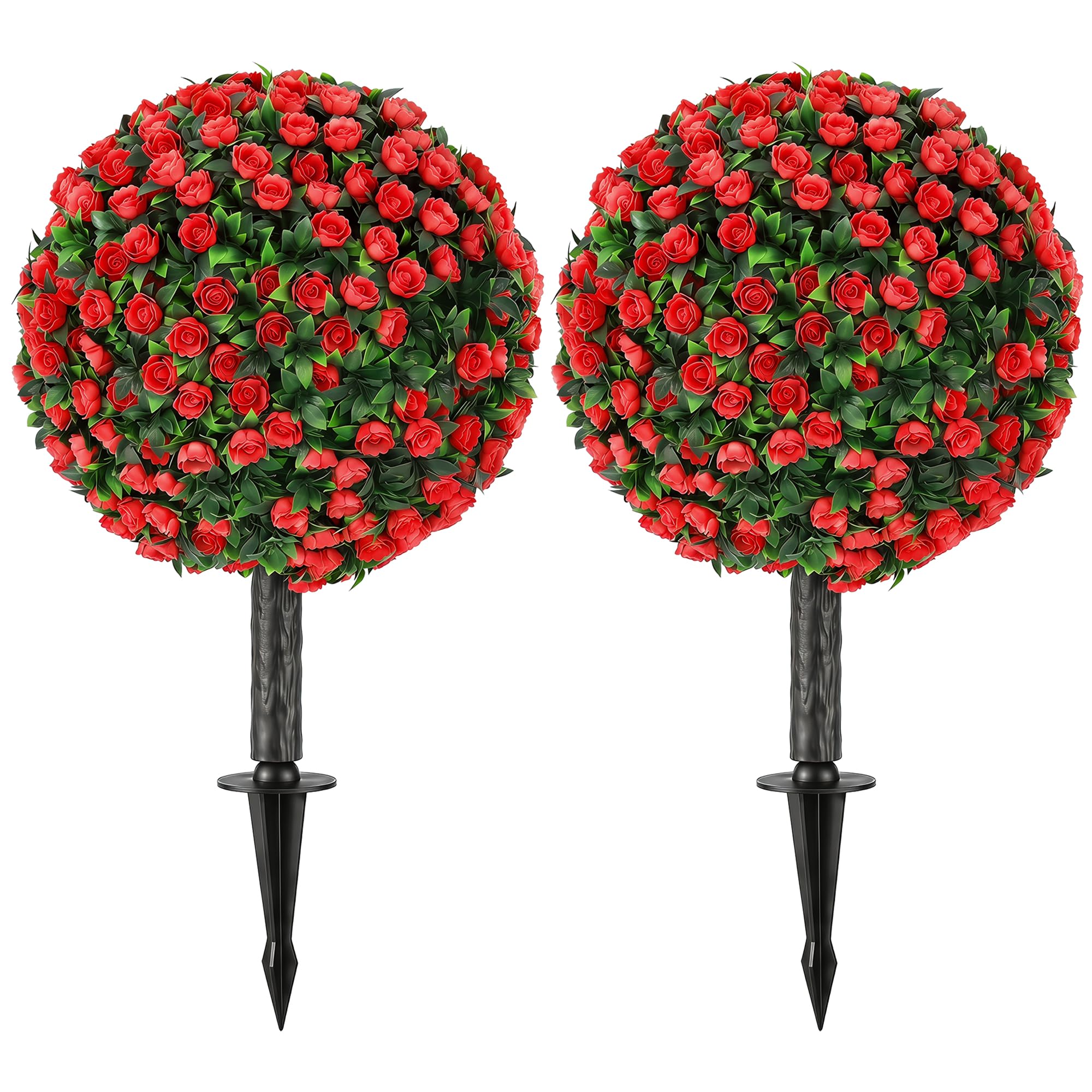 HOMCOM 55cm Artificial Rose Topiary UV-Resistant Fake Plants Set of 2 Red