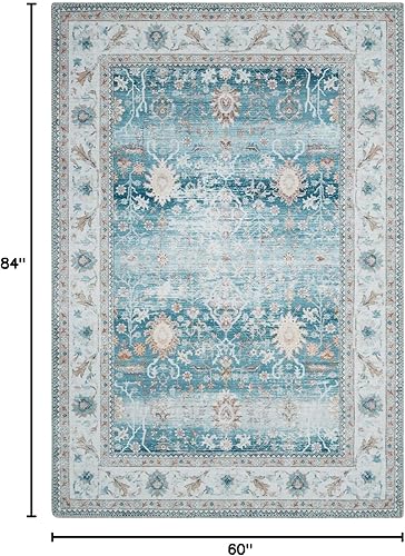 Miniatura 2 de RUGSREAL Alfombra persa vintage de 5 x 7 pies, diseño floral, envejecida, lavable a máquina, alfombra antideslizante para interiores para sala de