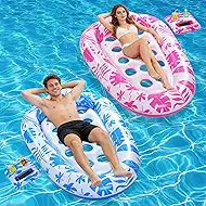 Giant Inflatable Pool Floats,78 x 55 Inches Pool Float Adult Mat with Headrest & Cup Holder Lake Float Raft Water Lounger Multi-Use Swimming Floaty for Party time Beach Outdoor