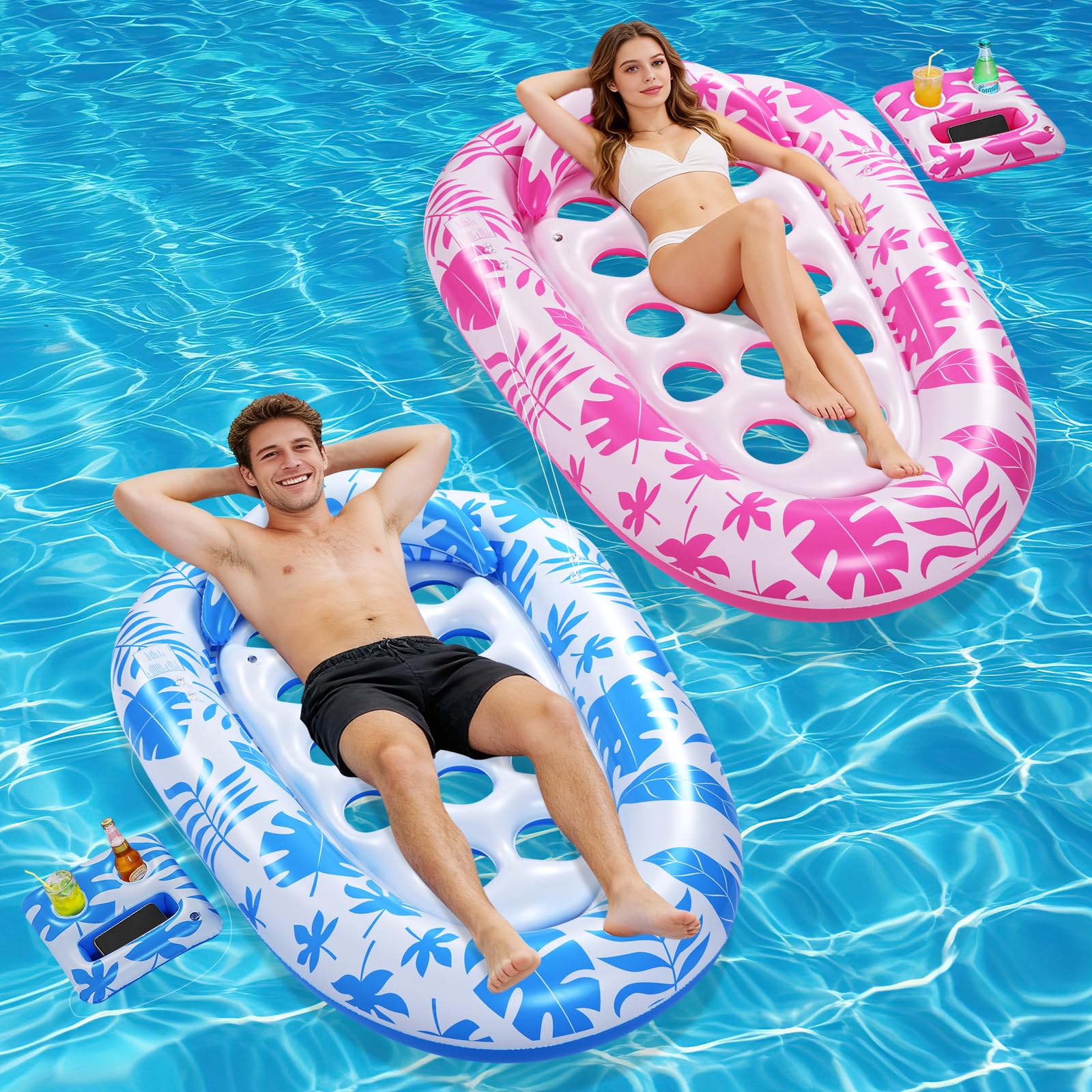Photo 1 of VIWUHUG Giant Inflatable Pool Floats,78 x 55 Inches Pool Float Adult Mat with Headrest & Cup Holder Lake Float Raft Water Lounger Multi-Use Swimming Floaty for Party time Beach Outdoor (Pink & Blue)