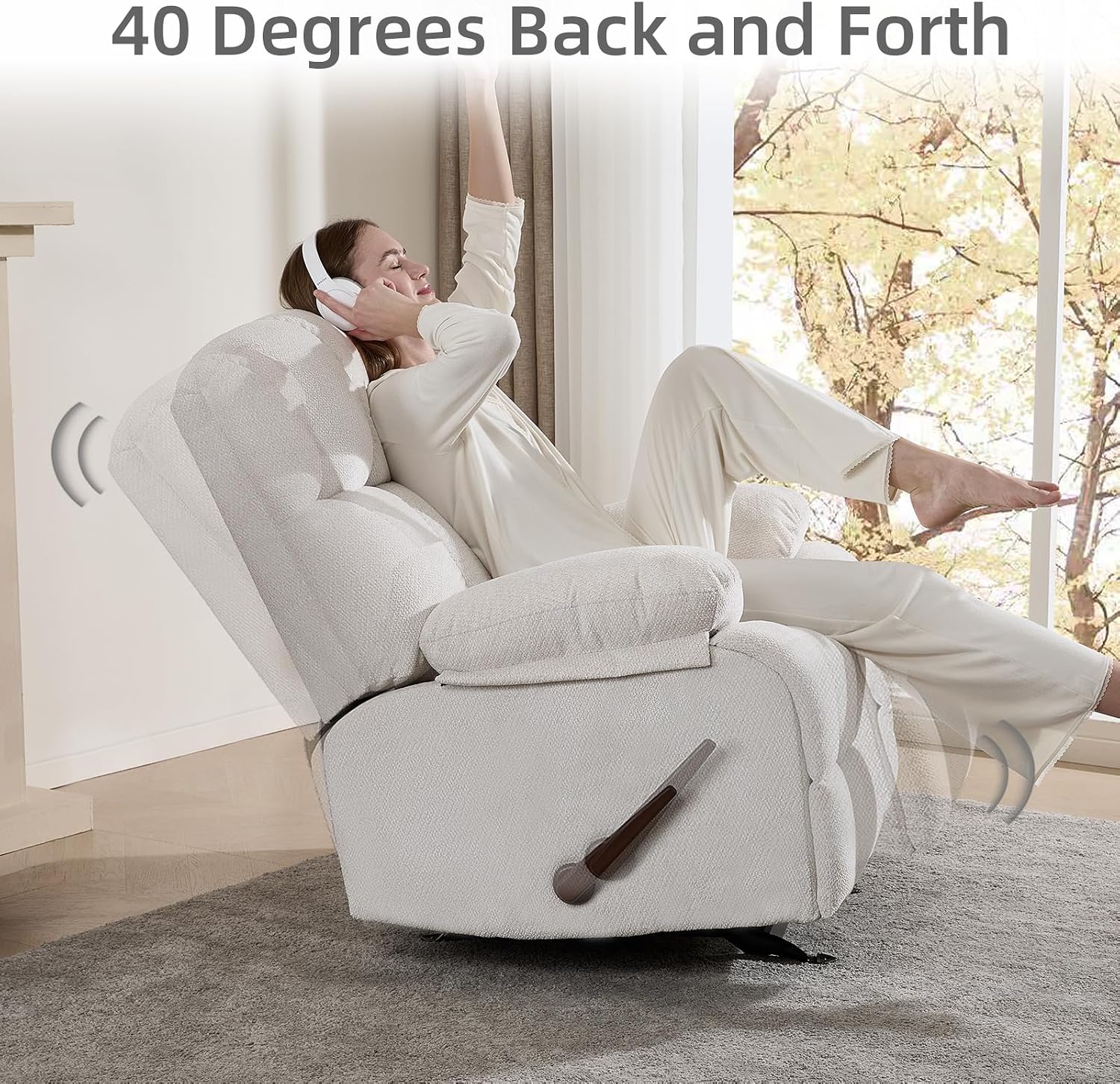 Oversized Rocker Recliner Chair, Overstuffed Extra Wide Manual Rocking Recliner, Adults Chair for Big Man, Reclining Sofa Chairs for Living Room, Beige
