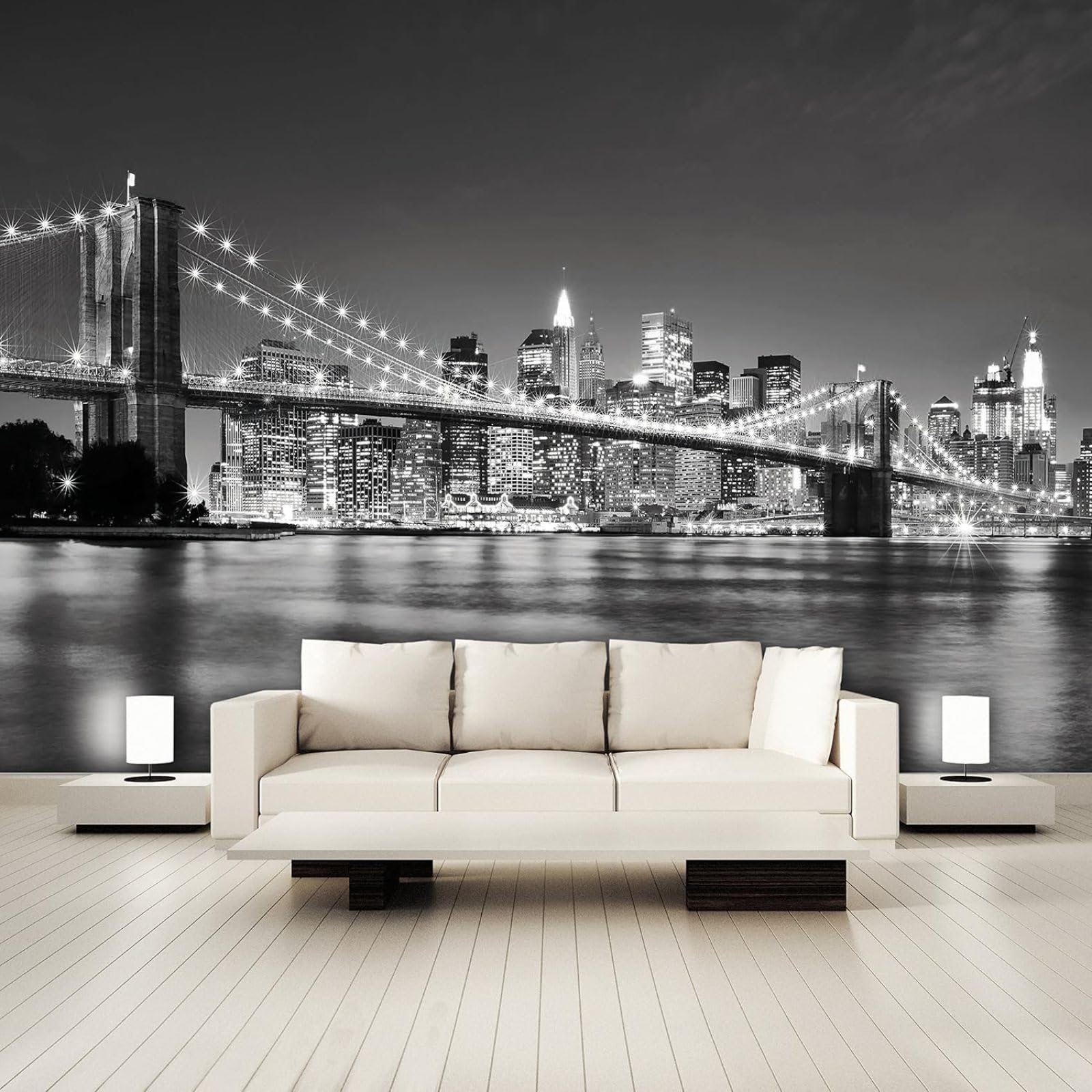 Hgjdjhnf 3D Mural Photo Wallpaper New York 3D Manhattan Skyline City Usa Brooklyn Bridge Black White,400Cmx280cm Wall Sticker - Background Wall - Painting - Poster