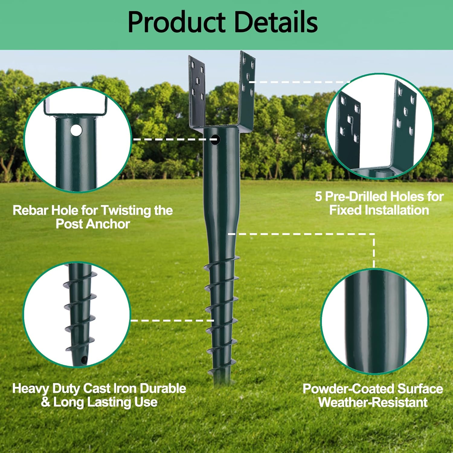 27inch No Dig Ground Screw Anchor Spike – U Shaped Post Stake for Mailbox and Fence, Includes Lag Bolts & Rebar, Fits Standard 4x4 (3.5" X 3.5" Inch) Post. 4 Pack - Image 3