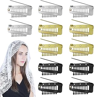 Luwrevc Chunni Clips with Safety Pins, 12Pcs Teeth Strong Dupatta Clips with Safety Pin, Easy to Use with Dupatta, Hijab & Tikka Setting (12 Pack)