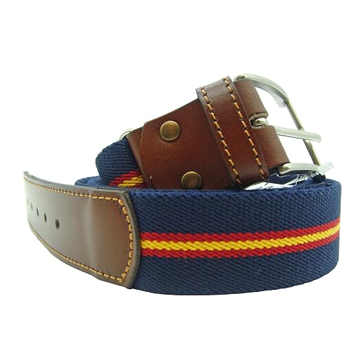 Pi2010 Cinturón De Lona Marino Con La Bandera De España Y Terminaciones En Piel. Ajustable. Fabricado En España. Talla Única Única.
