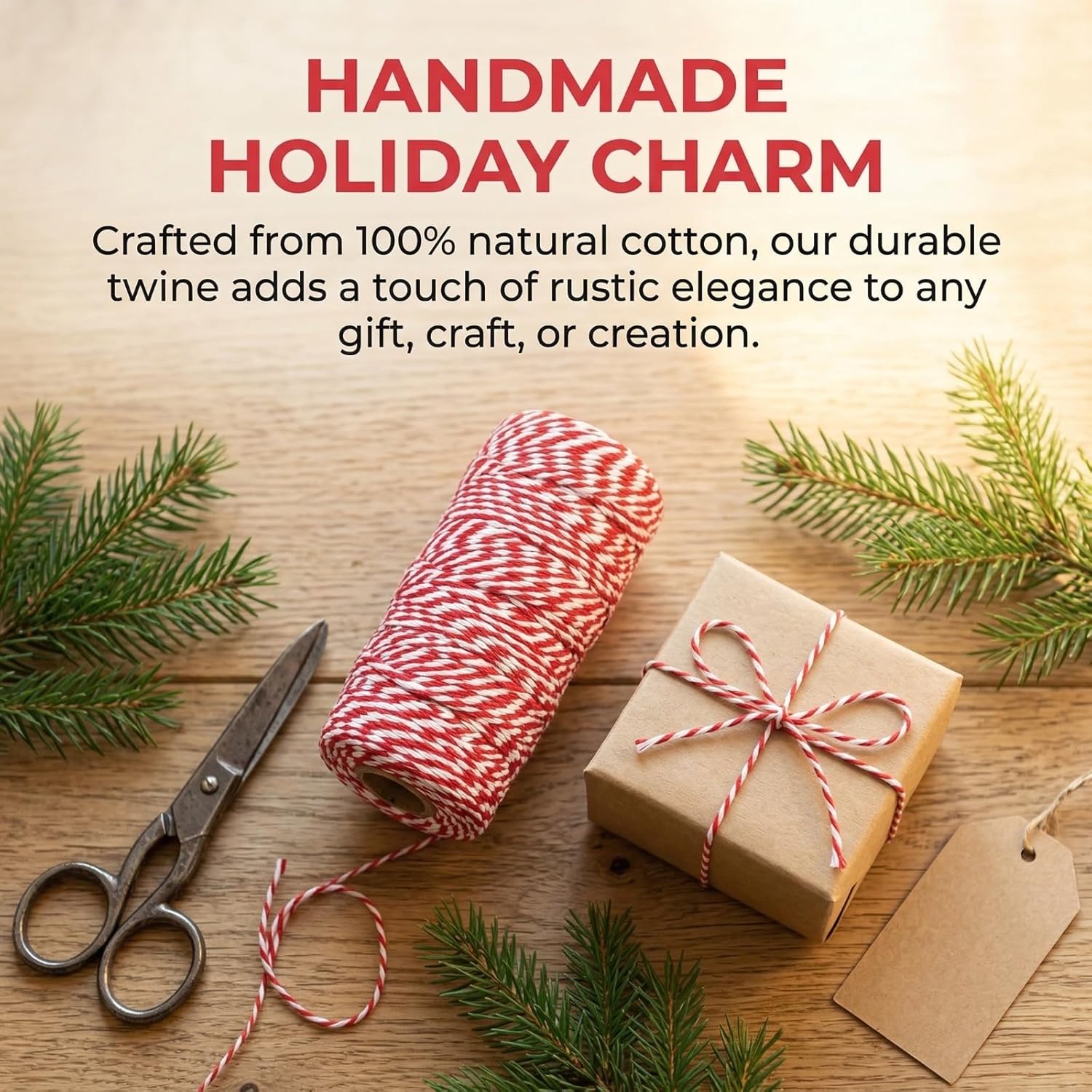 Twine String 328 Feet White Rope with Gold Wire, Bakers Twine Cord for Craft Making, Knitting, DIY Projects and Packaging Supply (White+red)