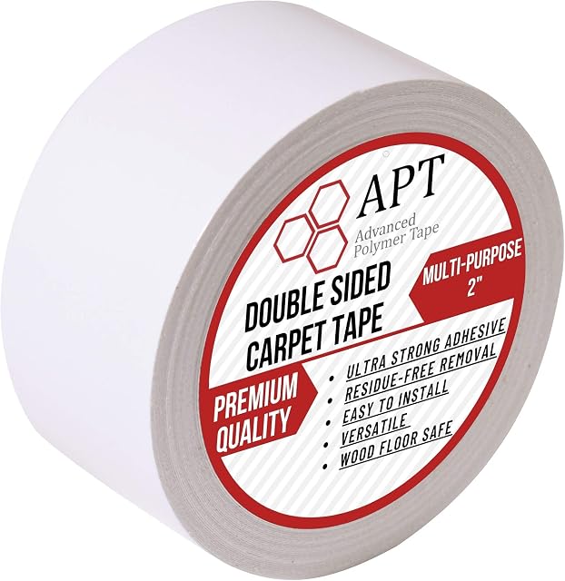 APT, Double Sided Carpet Tape for Area Rugs, Residue-Free, Industrial Strength Carpet Underlayment Adhesive (51mm X 9.15m)