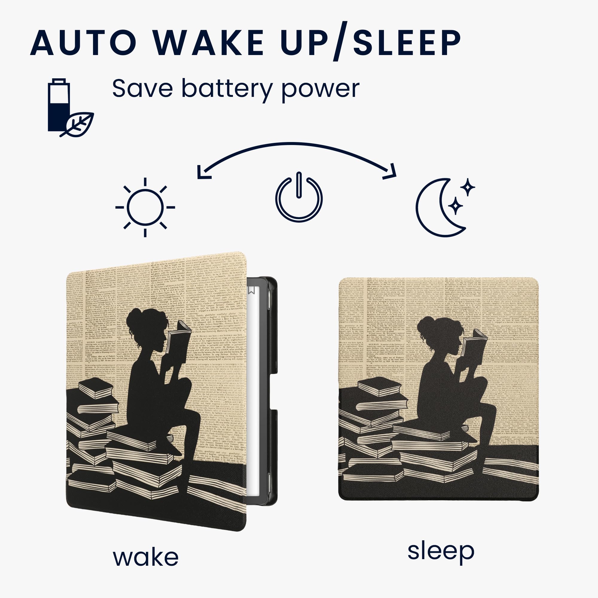 Custodia Per Kindle Scribe Kwmobile - Cover In Finta Pelle Con Design Ragazza E Libri