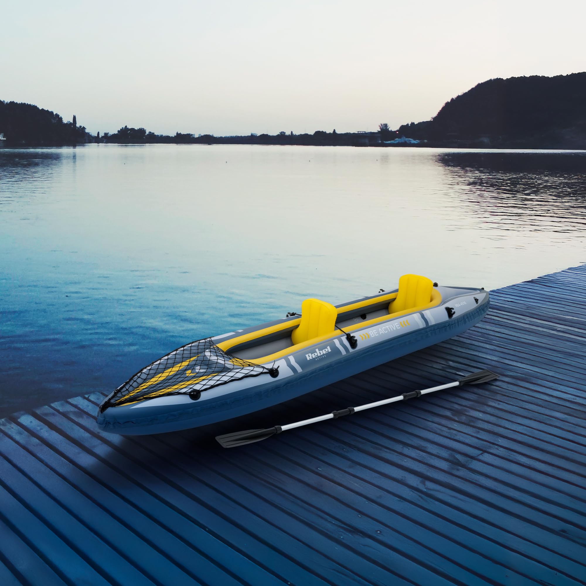 Rebel Electro Kayak Gonfiabile Doppio Gonfiabile Turistico 350 x 78 Borsa a racchetta RBA-4516