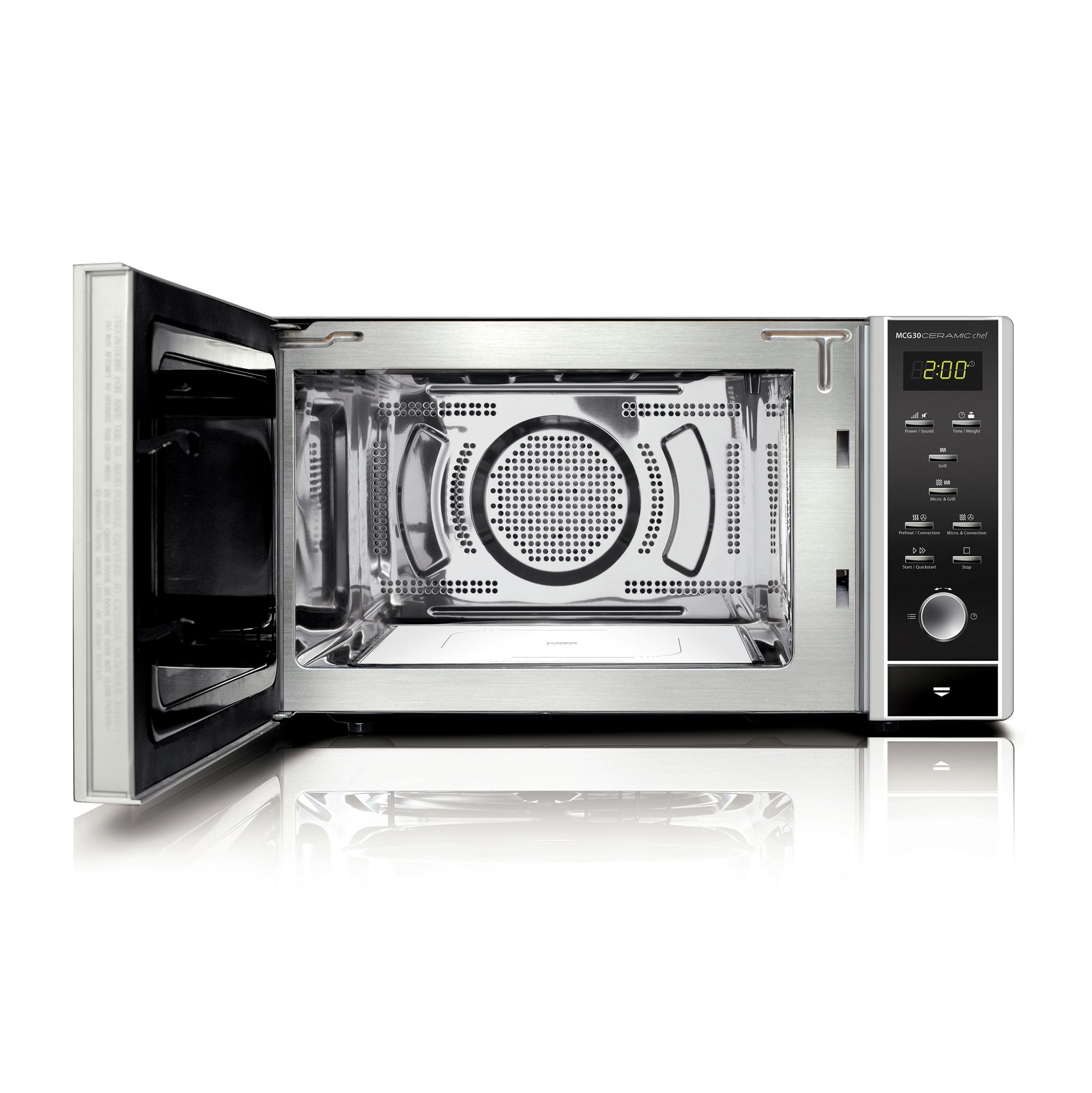 CASO MCG30 Ceramic chef Testsieger Haus & Garten Test, 3in1 Mikrowelle mit Grill + Heißluft 2100W 30L, Borosilikatglasboden, Backofen-Funktion bis 200°C