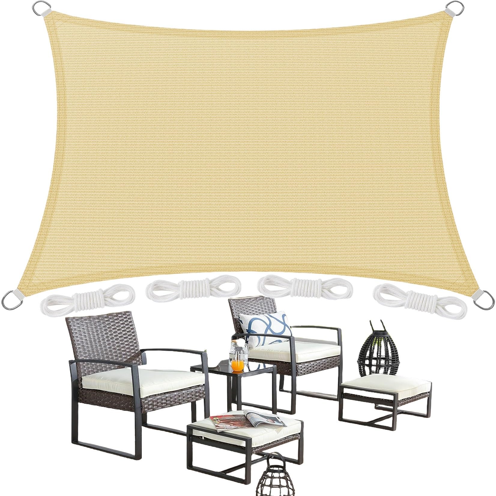 Voile d'ombrage rectangulaire robuste 1.5 x 3.7 m protection solaire crème