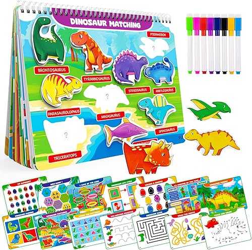 Libro de actividades Montessori de dinosaurio, juguetes sensoriales para niños con autismo, actividades de aprendizaje preescolar impermeables para