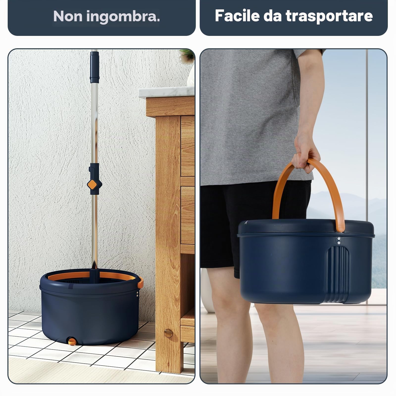 LIFEZEAL 2 Moci, Mop, Mocio Lavapavimento Professionale Rotante, 9 Panni, Strizzatore, Doppio Secchio, Filtro, Scarico, Lunghezza Regolabile, Separazione di Acqua, Leggero, per Diverse Superfici, Blu
