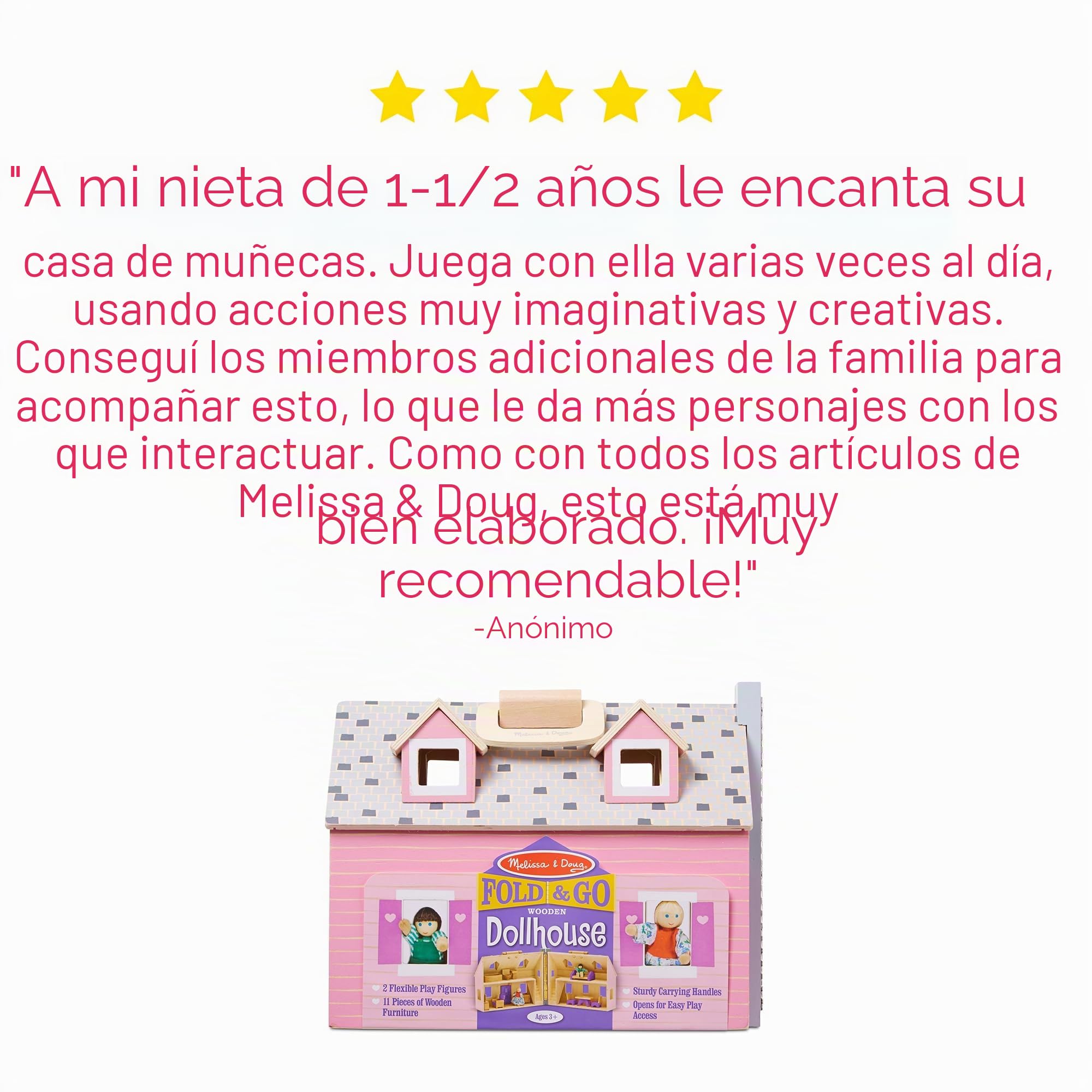 Melissa & Doug Casita de muñecas Plegable y portátil con Accesorios y 2 Figuras, Juguete de Madera, Juguetes de simulación, Montessori, Juego Creativo, Regalo para niños y niñas de 3 4 5 6 años