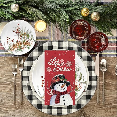 Miniatura 4 de Horaldaily 100 servilletas decorativas de papel desechables de Navidad, muñeco de nieve rojo para fiesta, almuerzo, cena, cocina, baño