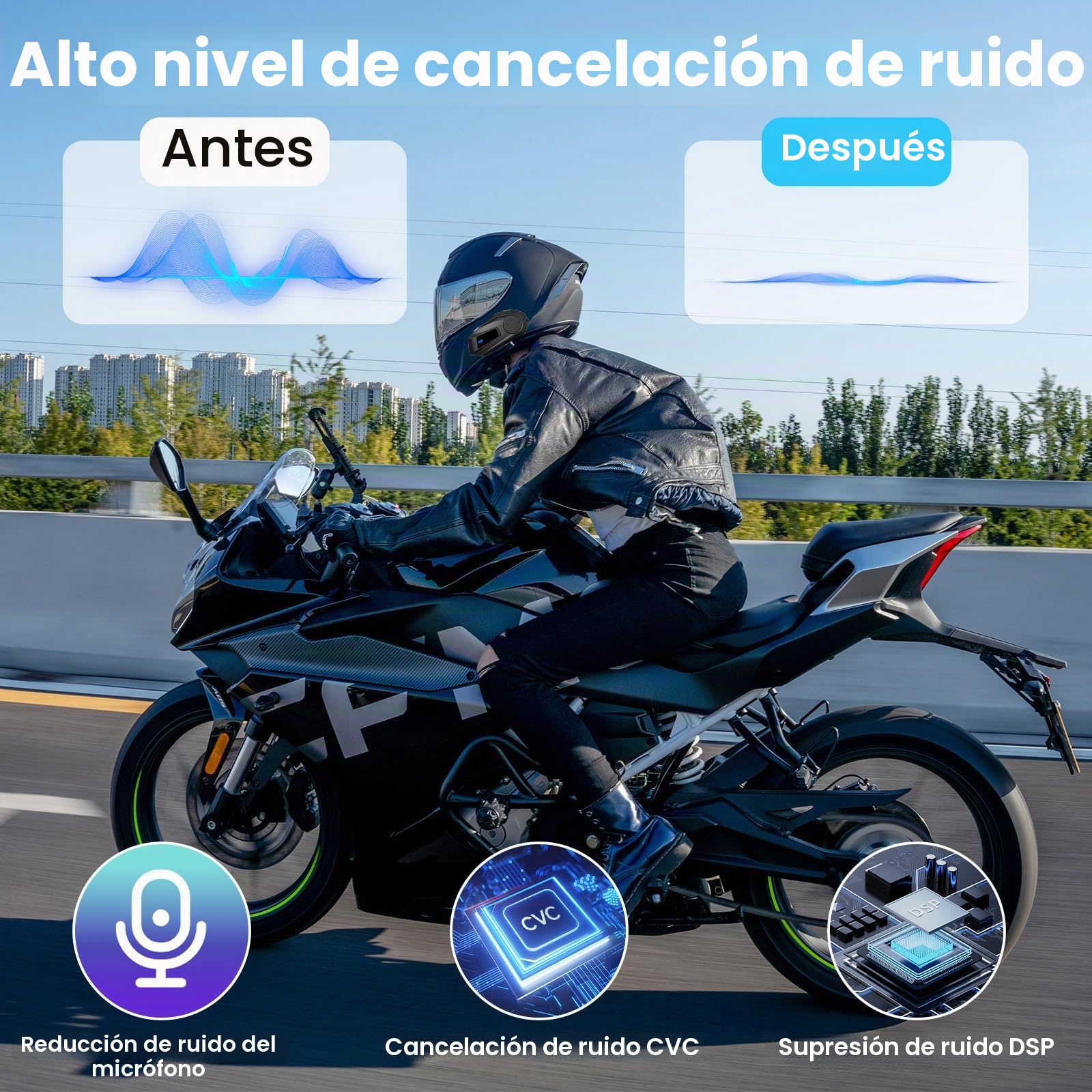 Intercomunicadores Moto Bluetooth BT-S6 - Bluetooth 5.3, Micrófonos Blando y Duro, Compartir Música, Alcance 1000m - para Comunicación en Casco (2*BT-S6)
